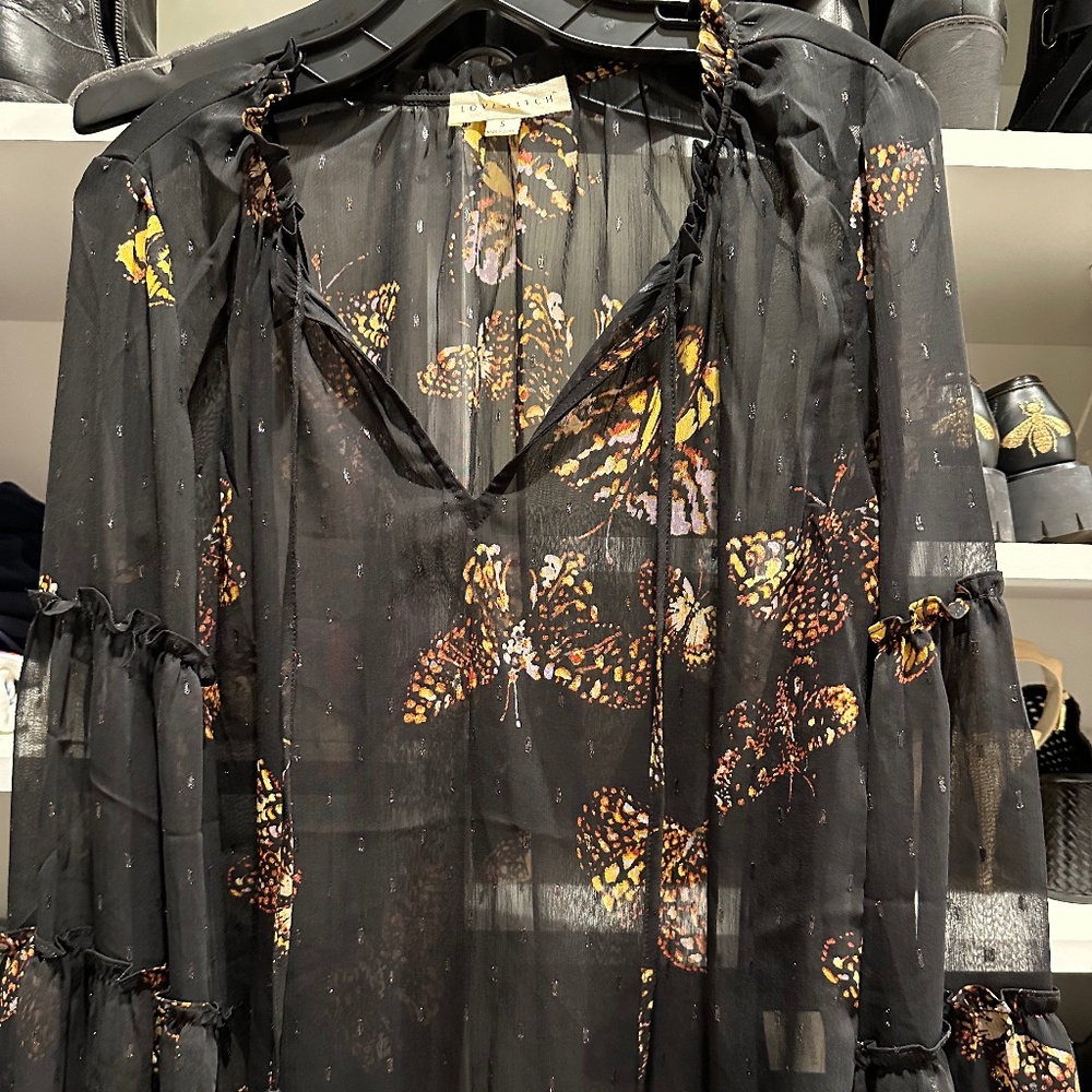Love Stitch butterfly motif shirt with flutter sleeve